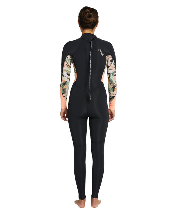 O'Neill Women's Bahia 3/2mm Steamer Back Zip Wetsuit - Black Wild Papaya