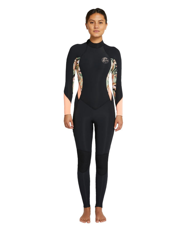 O'Neill Women's Bahia 3/2mm Steamer Back Zip Wetsuit - Black Wild Papaya