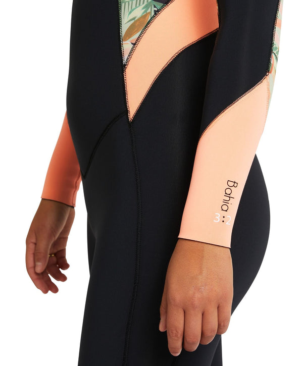 O'Neill Women's Bahia 3/2mm Steamer Back Zip Wetsuit - Black Wild Papaya